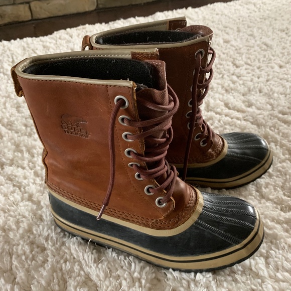 Sorel Brown & Black Waterproof Leather, Rubber Snow Winter Boots Size 8 - Picture 5 of 5